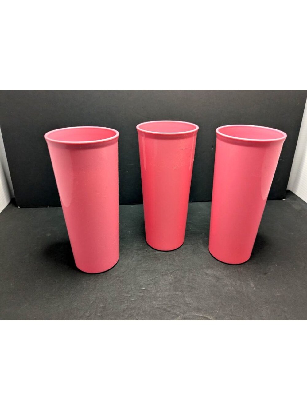 Tupperware Set Of 3 Vtg. Pink 16 Oz Tumblers BPA-Free Plastic Cups Retro Design